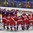 PLYMOUTH, MICHIGAN - APRIL 4: Team Russia circle around their net prior to their quarterfinal round action against team Germany at the 2017 IIHF Ice Hockey Women's World Championship. (Photo by Minas Panagiotakis/HHOF-IIHF Images)